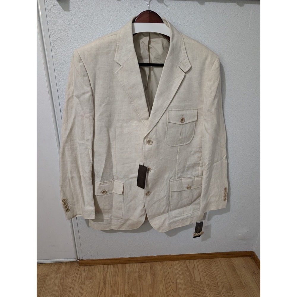 NWT Tasso Elba Men's 100% Linen Relaxed Fit Safari Blazer Jacket Natural L 42-44